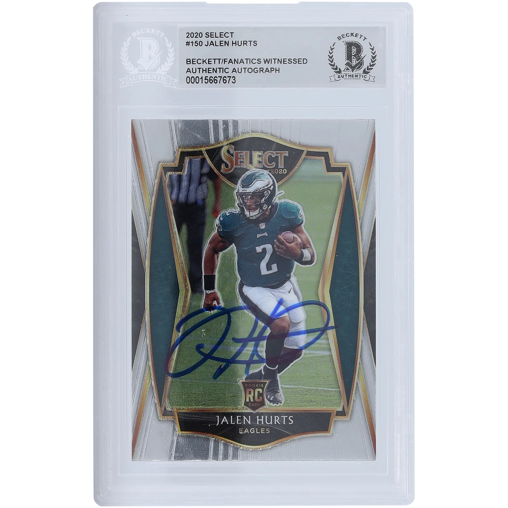 Jalen Hurts Philadelphia Eagles Autographed 2020 Panini Select Premier Level #150 Beckett Fanatics Witnessed Authenticated Rookie Card