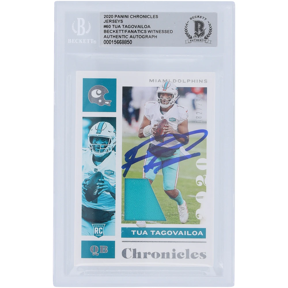 Tua Tagovailoa Miami Dolphins Autographed 2020 Panini Chronicles Jersey #60 #/299 Beckett Fanatics Witnessed Authenticated Rookie Card