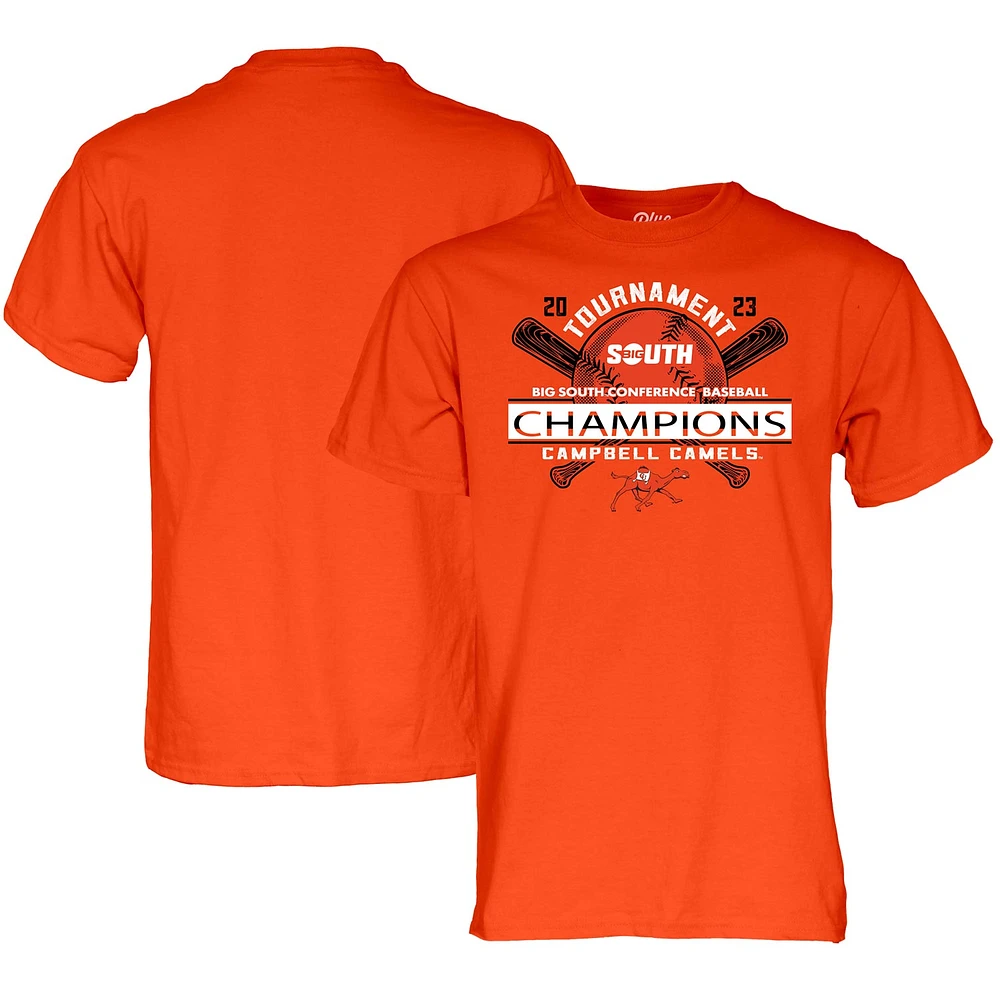 Blue 84 Orange Campbell Fighting Camels 2023 Big South Baseball Conference Tournament Champions T-Shirt