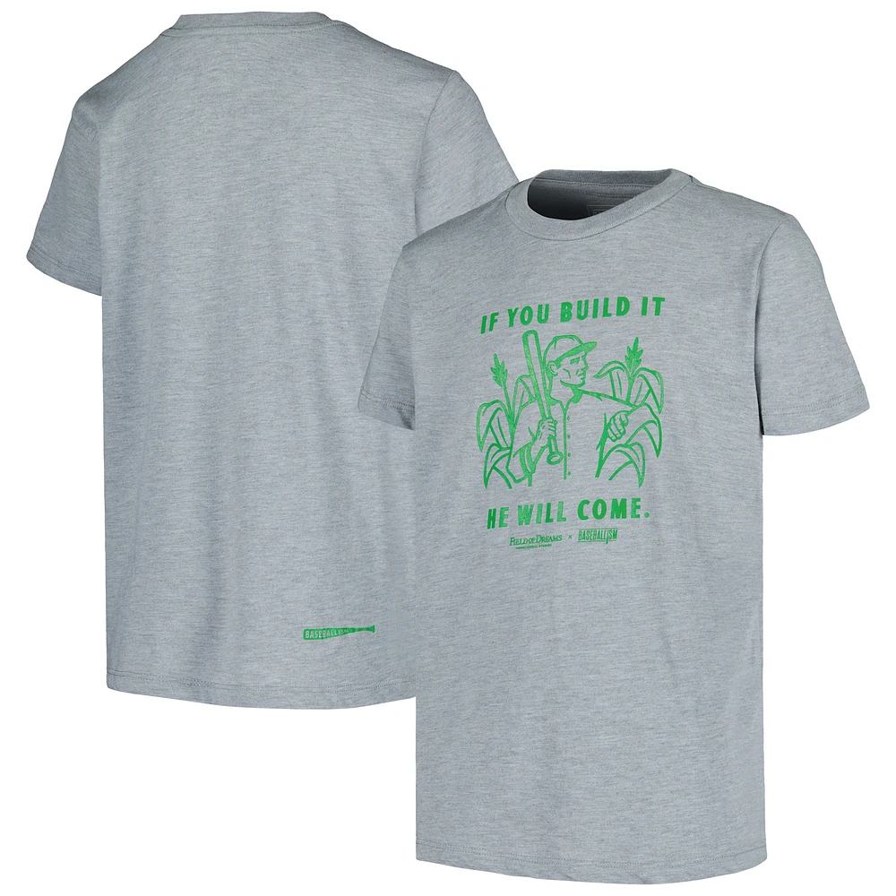 Youth Baseballism Heather Gray Field of Dreams Build It T-Shirt