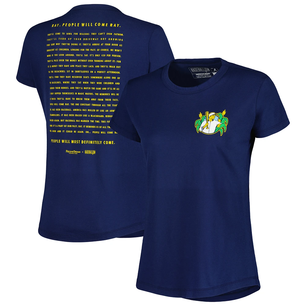Women's Baseballism Navy Field of Dreams People Will Come T-Shirt
