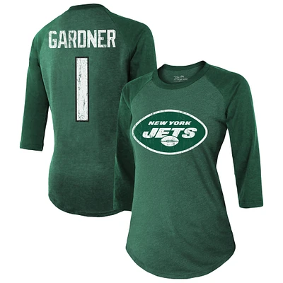 Women's Majestic Threads Ahmad Sauce Gardner Green New York Jets Player Name & Number Tri-Blend 3/4-Sleeve Fitted T-Shirt