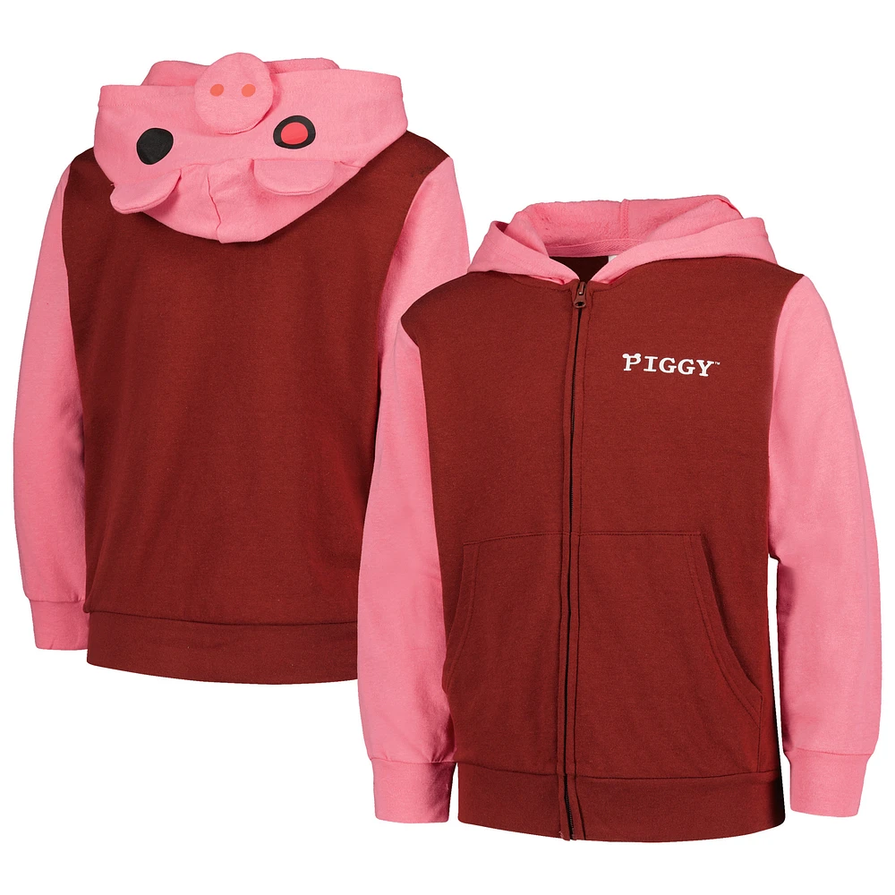 Youth Mad Engine Maroon Piggy Hoodie Full-Zip Sweatshirt