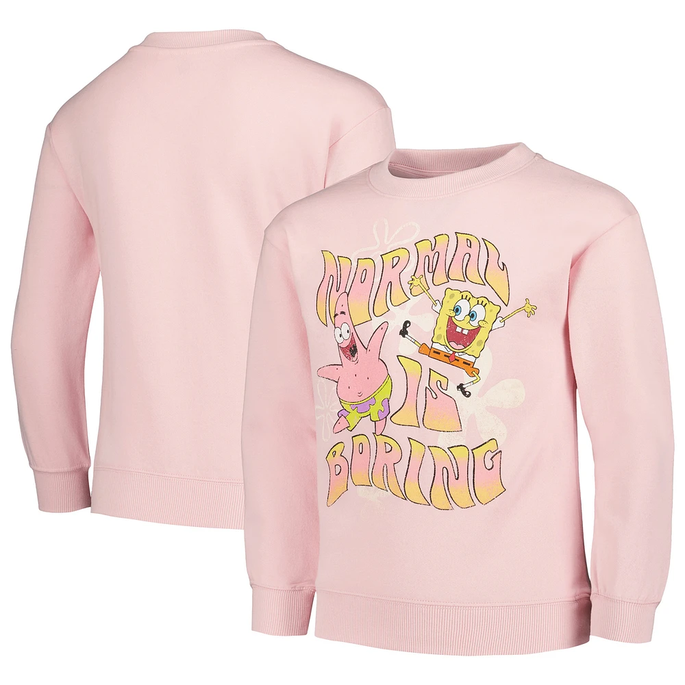 Girls Youth Pink SpongeBob SquarePants Normal Is Boring Pullover Sweatshirt