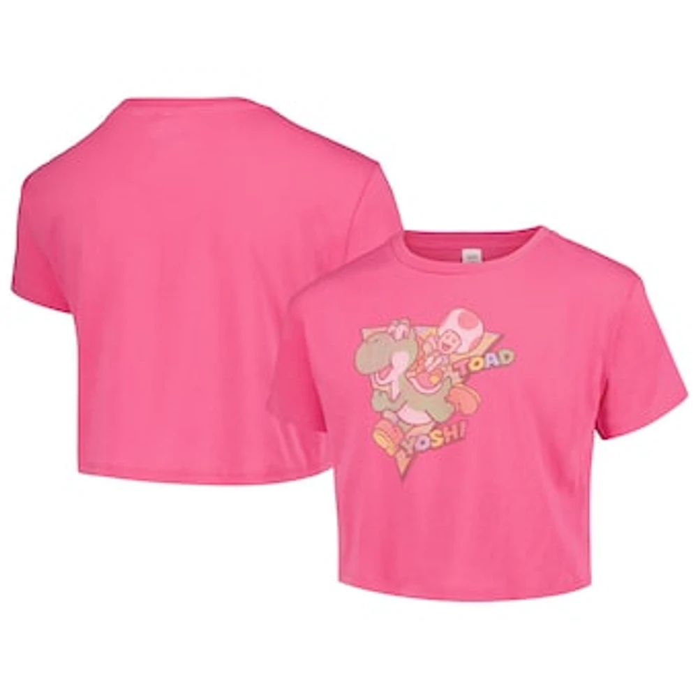 Girls Youth Pink Nintendo Yoshi and Toad Cropped T-Shirt
