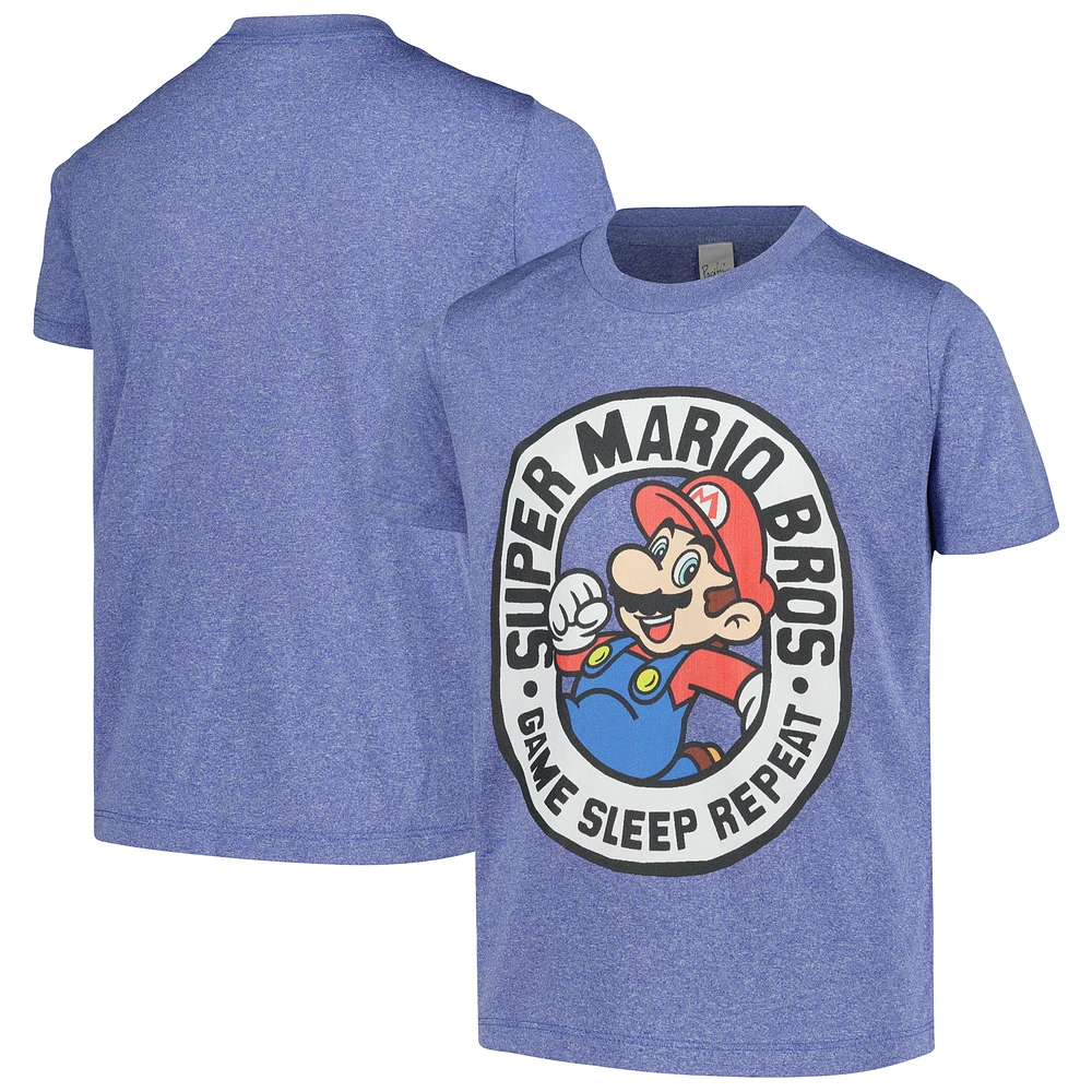 Youth Heather Royal Super Mario Bros. Game Sleep Repeat T-Shirt