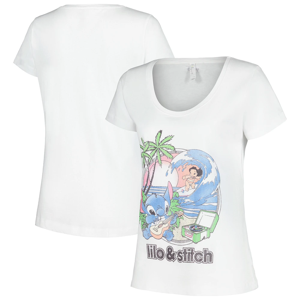 Women's White Lilo and Stitch Beach Duo Scoop Neck T-Shirt