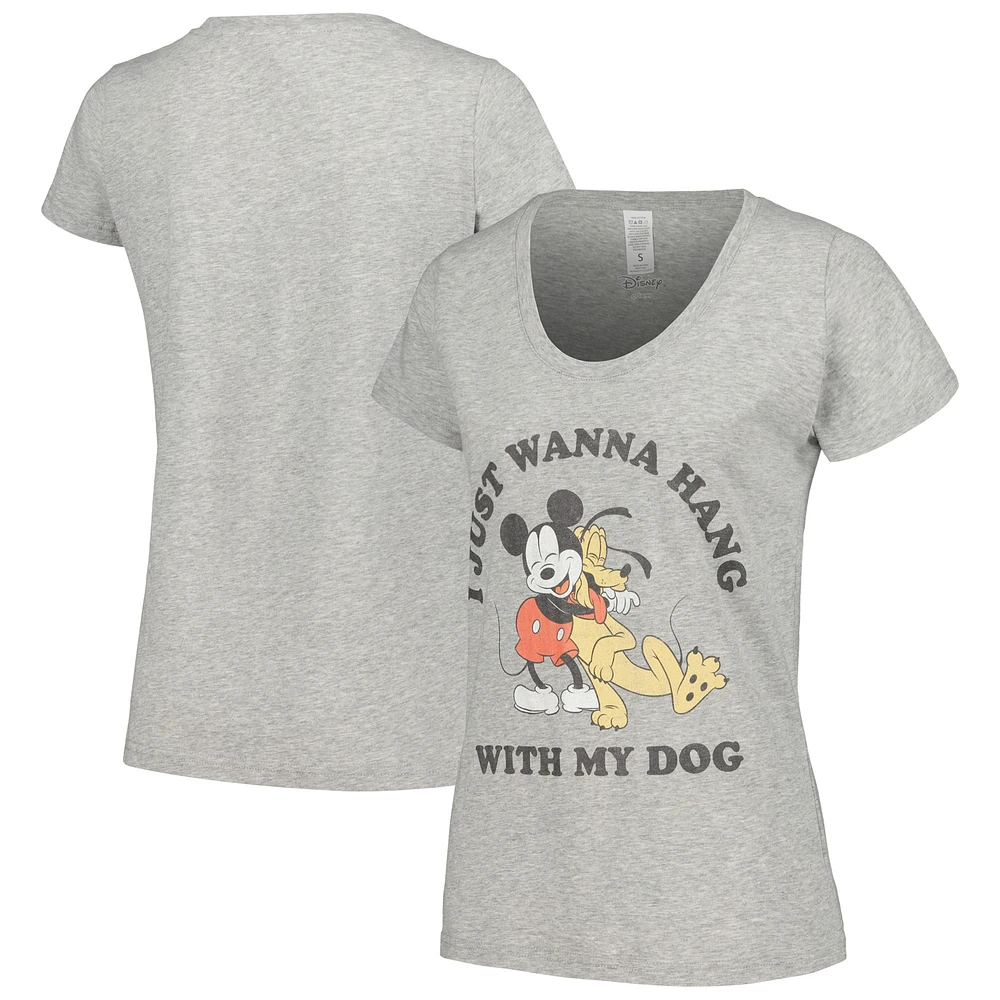 Women's Heather Gray Mickey & Friends Dog Lover Scoop Neck T-Shirt