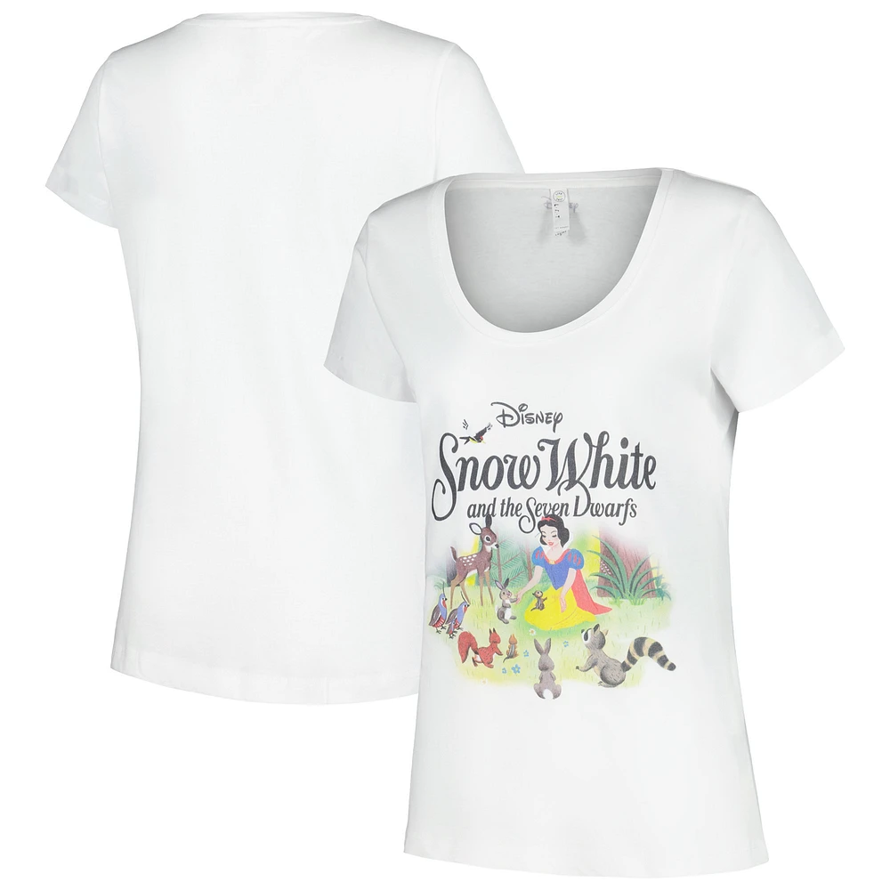 Women's White Snow and the Seven Dwarfs Forest Friends Scoop Neck T-Shirt