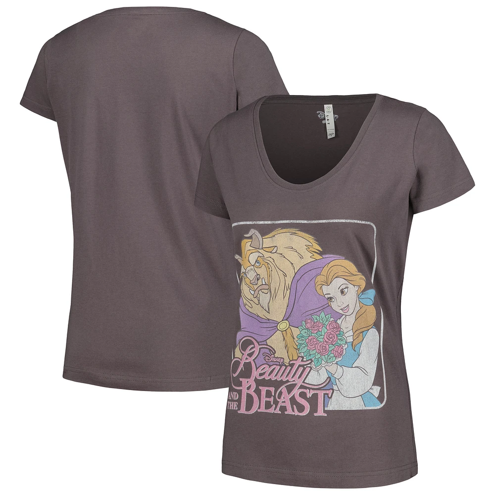 Women's Charcoal Beauty & the Beast Graphic Scoop Neck T-Shirt