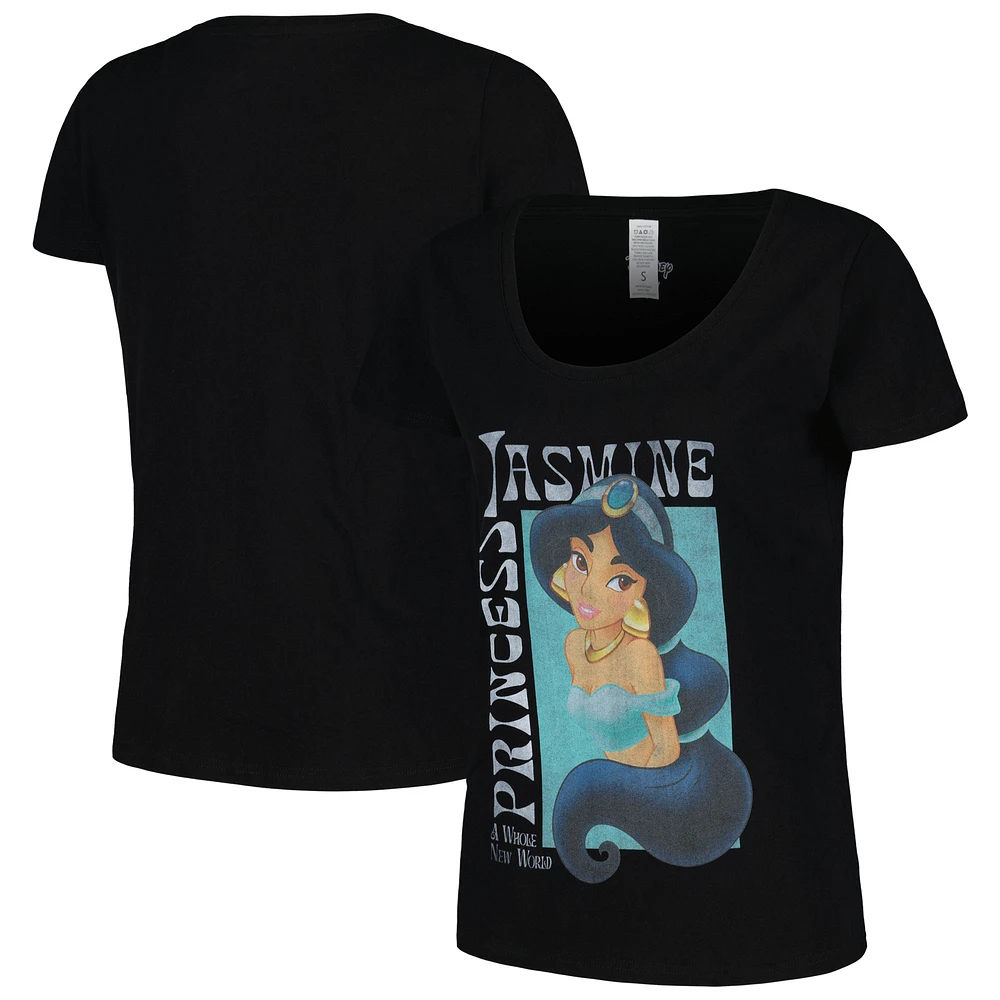 Women's Black Disney Princess Jasmine Graphic Scoop Neck T-Shirt
