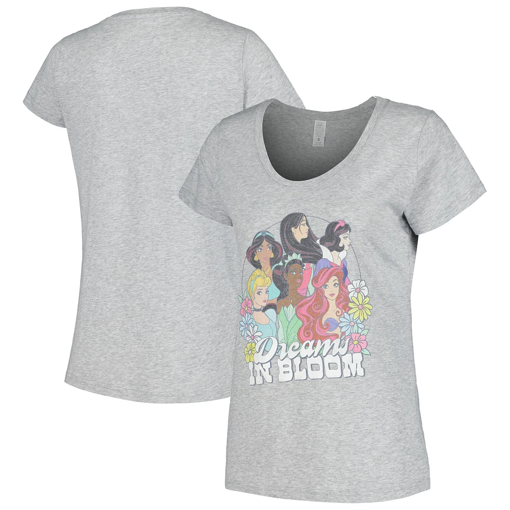 Women's Heather Gray Disney Princess Dreams Bloom Scoop Neck T-Shirt