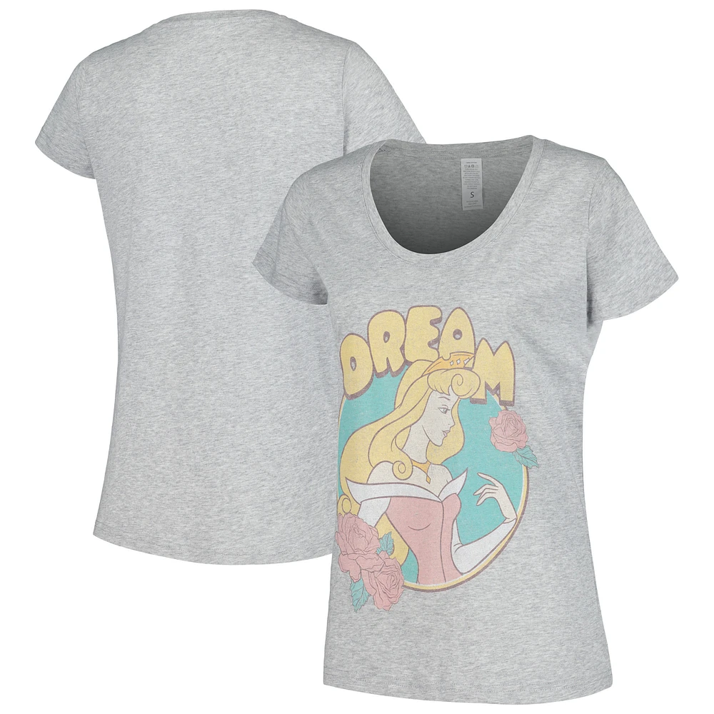 Women's Heather Gray Sleeping Beauty Dream Aurora Scoop Neck T-Shirt