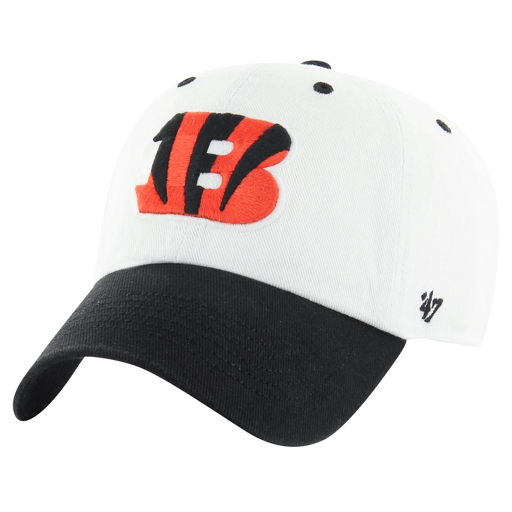 Men's '47 White/Black Cincinnati Bengals Double Header Diamond Clean Up Adjustable Hat