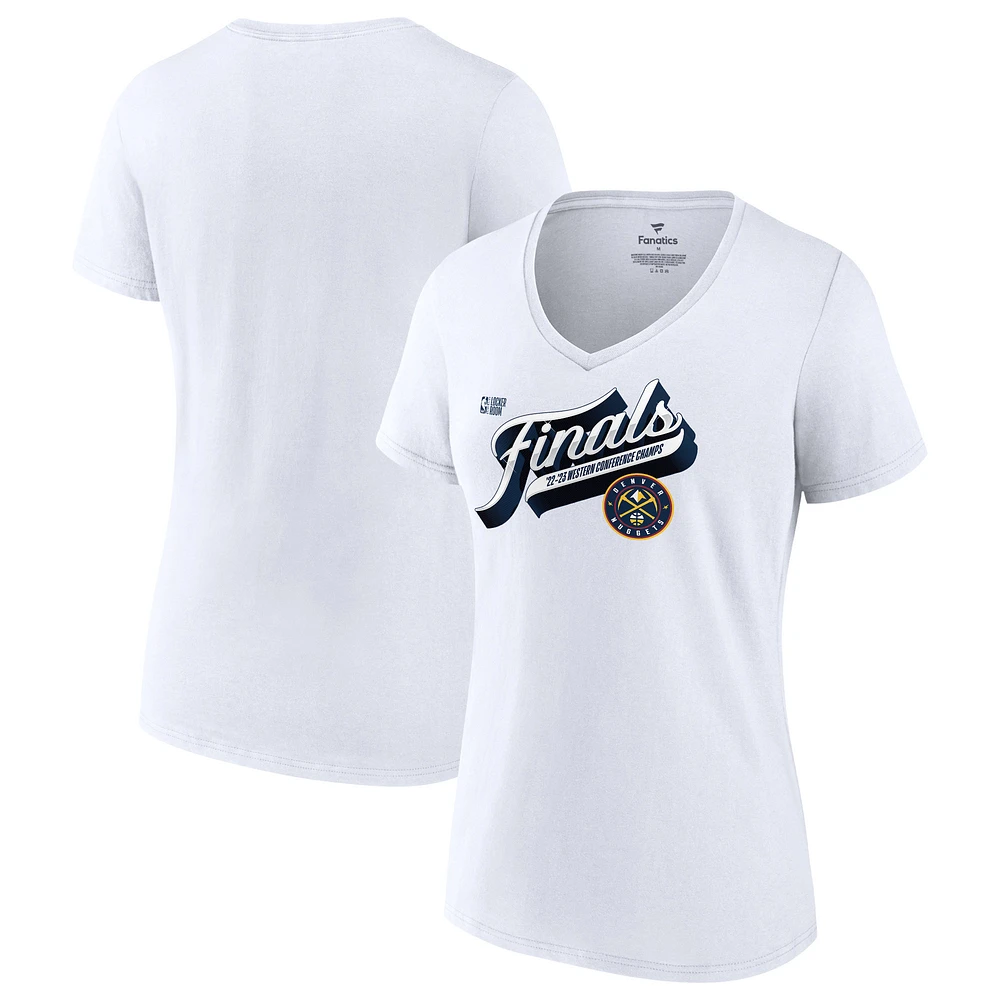 Women's Fanatics White Denver Nuggets 2023 Western Conference Champions Locker Room Plus V-Neck T-Shirt
