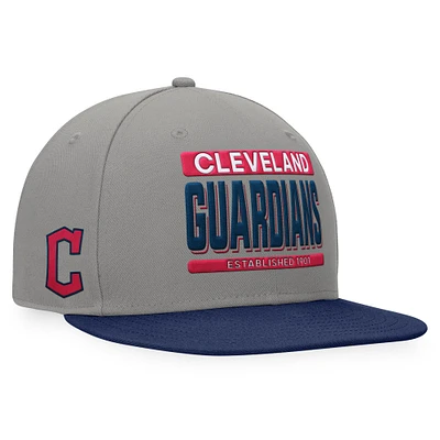 Men's Fanatics Gray/Navy Cleveland Guardians Line Drive Two-Tone Snapback Hat
