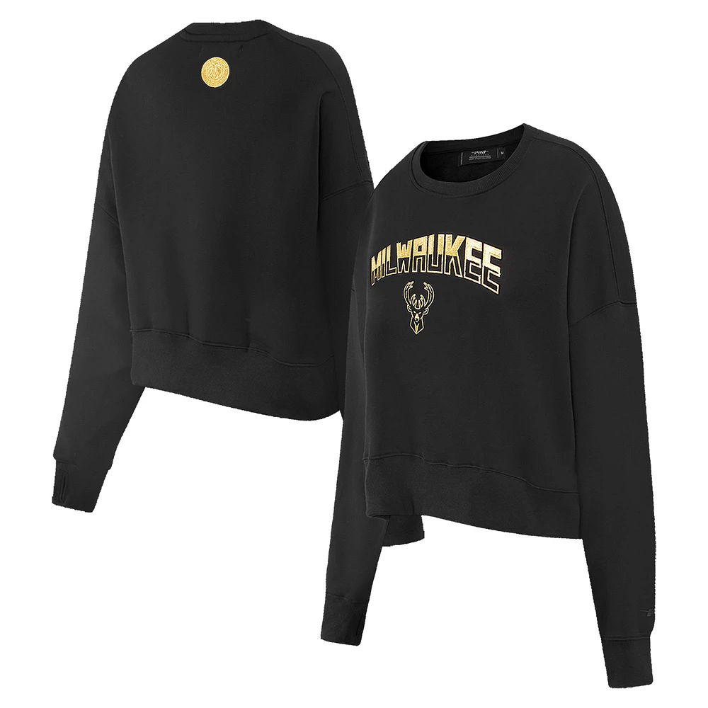 Women's Pro Standard Black Milwaukee Bucks Glam Cropped Pullover Sweatshirt