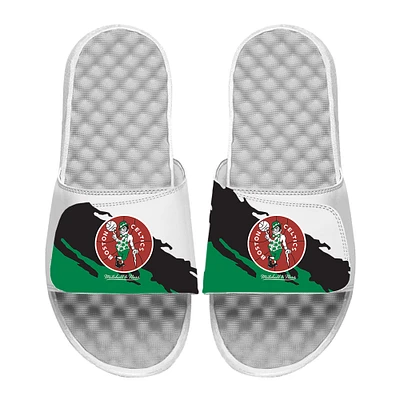 Youth ISlide x Mitchell & Ness White Boston Celtics Paint Stripe Slide Sandals