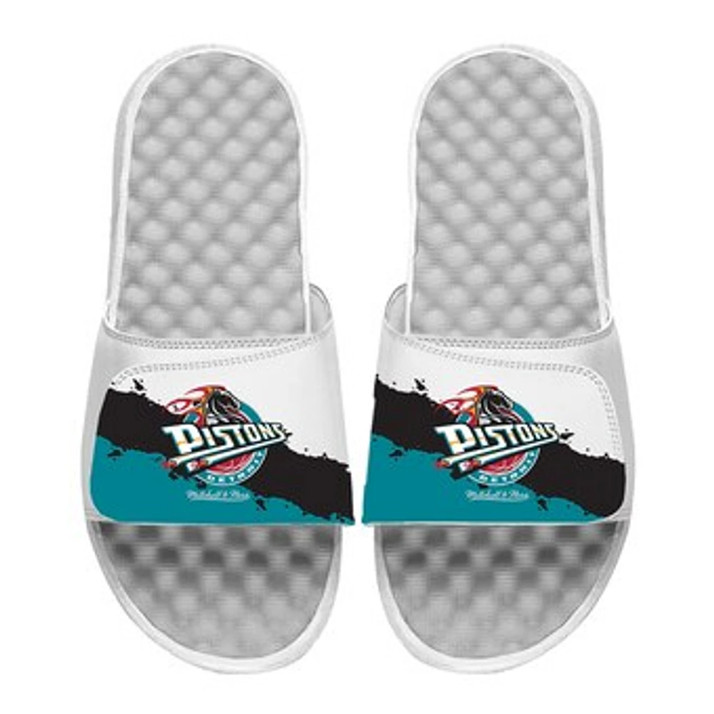 Youth ISlide x Mitchell & Ness White Detroit Pistons Paint Stripe Slide Sandals