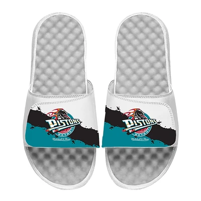 Youth ISlide x Mitchell & Ness White Detroit Pistons Paint Stripe Slide Sandals