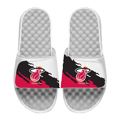 Youth ISlide x Mitchell & Ness White Miami Heat Paint Stripe Slide Sandals