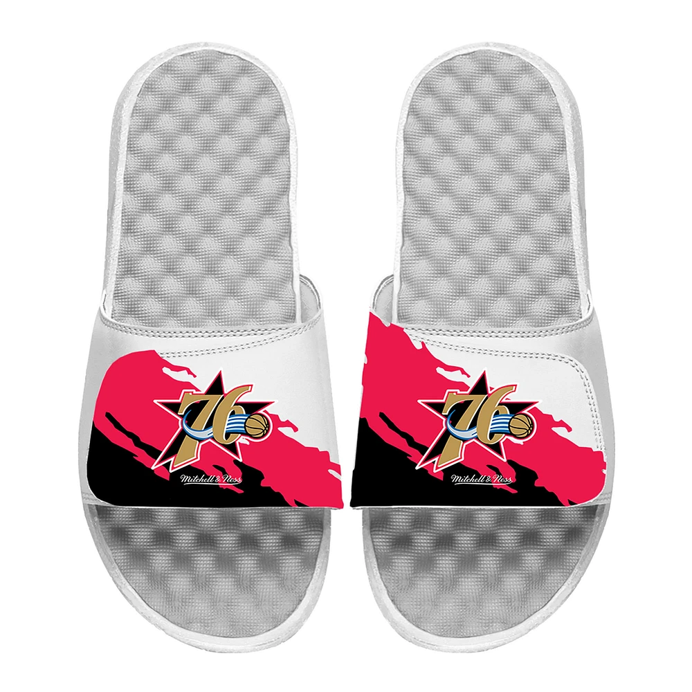 Youth ISlide x Mitchell & Ness White Philadelphia 76ers Paint Stripe Slide Sandals