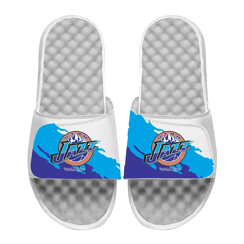 Youth ISlide x Mitchell & Ness White Utah Jazz Paint Stripe Slide Sandals
