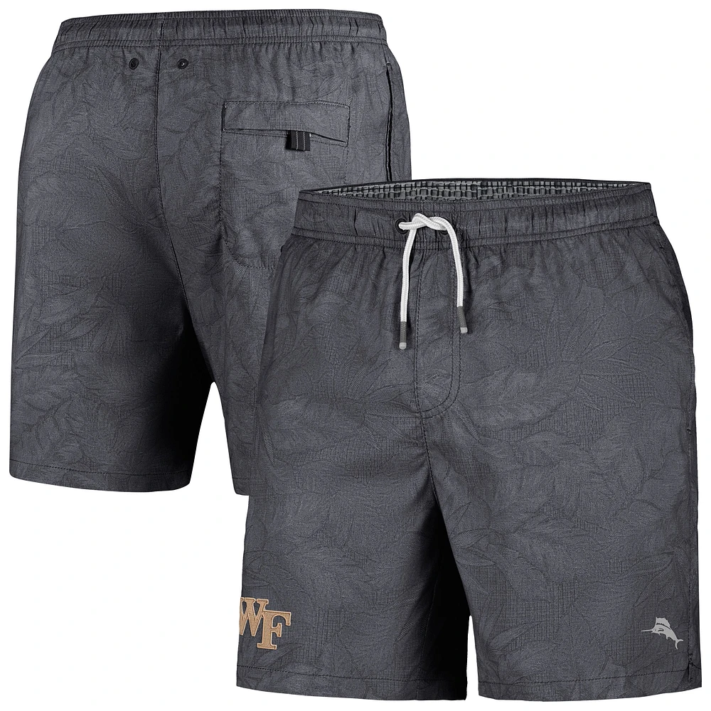 Men's Tommy Bahama Black Wake Forest Demon Deacons Naples Layered Leaves Swim Trunks