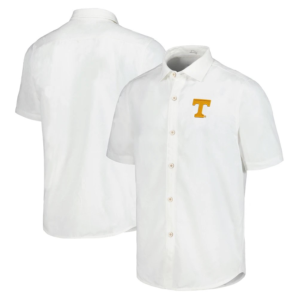 Men's Tommy Bahama White Tennessee Volunteers Coconut Point Palm Vista IslandZone Camp Button-Up Shirt