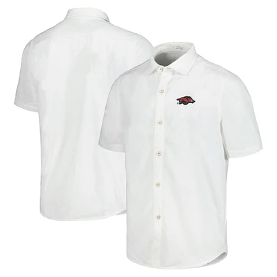 Men's Tommy Bahama White Arkansas Razorbacks Coconut Point Palm Vista IslandZone Camp Button-Up Shirt