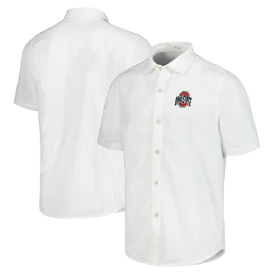 Men's Tommy Bahama White Ohio State Buckeyes Coconut Point Palm Vista IslandZone Camp Button-Up Shirt