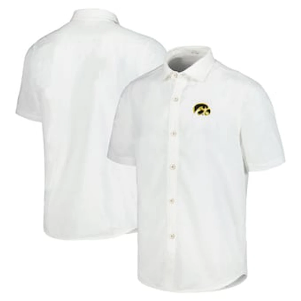 Men's Tommy Bahama White Iowa Hawkeyes Coconut Point Palm Vista IslandZone Camp Button-Up Shirt