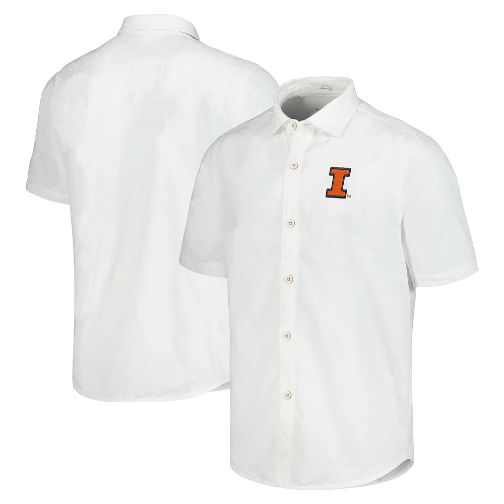 Men's Tommy Bahama White Illinois Fighting Illini Coconut Point Palm Vista IslandZone Camp Button-Up Shirt