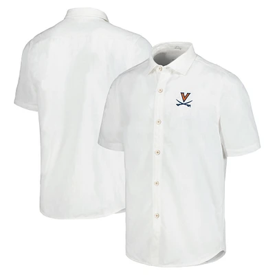 Men's Tommy Bahama White Virginia Cavaliers Coconut Point Palm Vista IslandZone Camp Button-Up Shirt