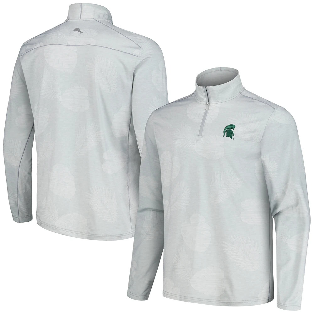 Men's Tommy Bahama Gray Michigan State Spartans Delray Frond IslandZone Half-Zip Jacket