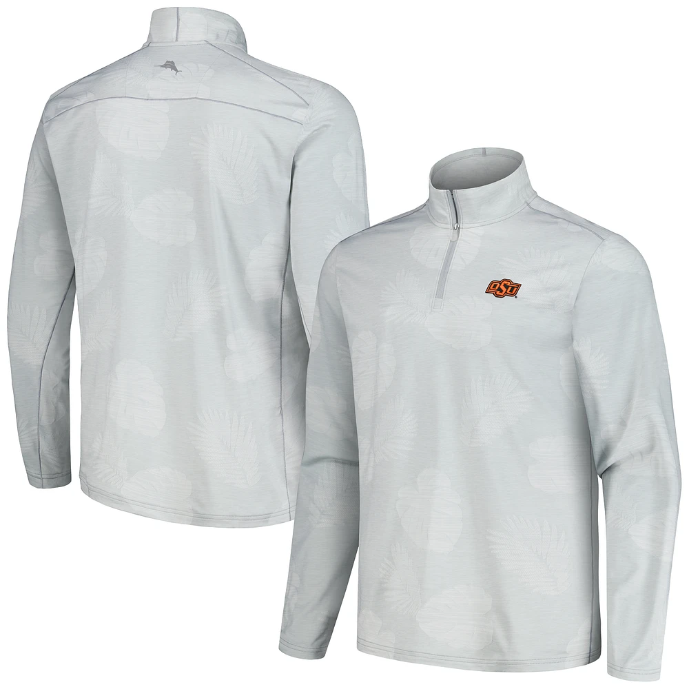 Men's Tommy Bahama Gray Oklahoma State Cowboys Delray Frond IslandZone Half-Zip Jacket