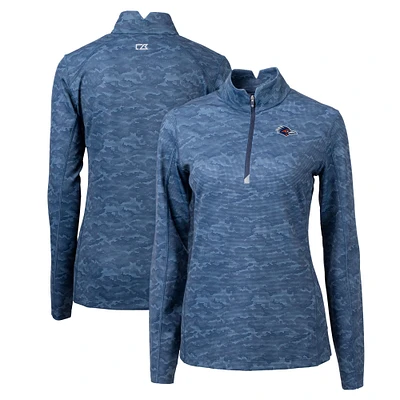 Women's Cutter & Buck Navy UTSA Roadrunners Traverse Camo Print Stretch Quarter-Zip Pullover Top