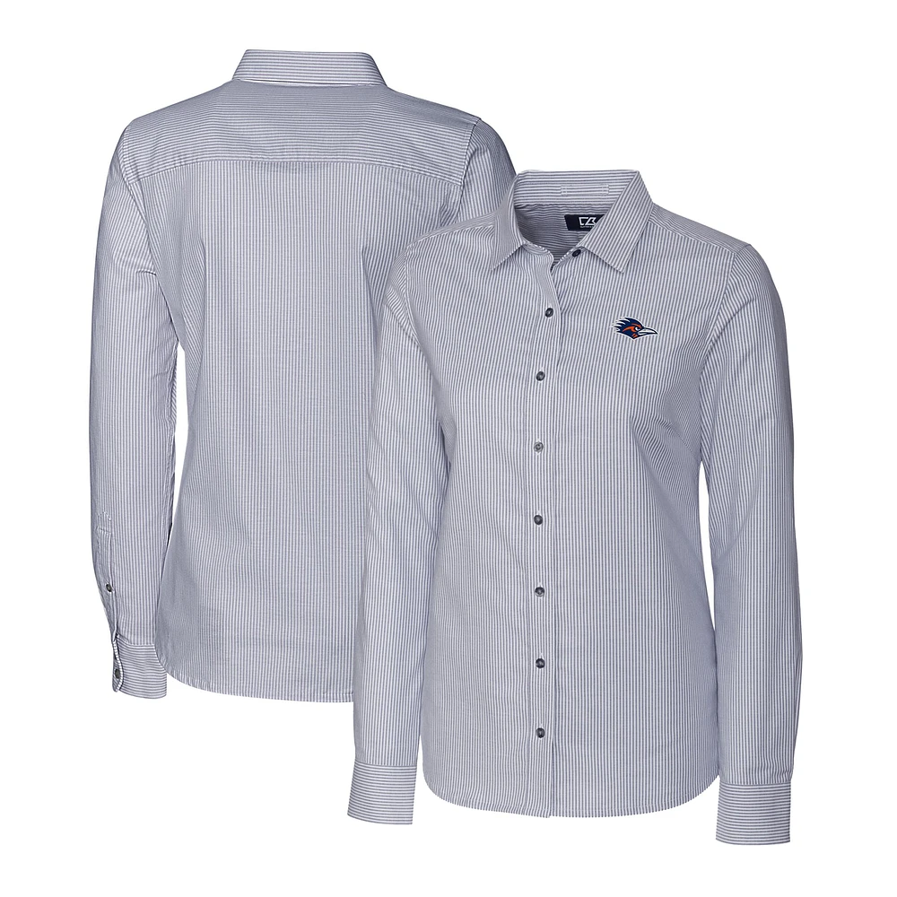 Women's Cutter & Buck Charcoal UTSA Roadrunners Stretch Oxford Stripe Long Sleeve Button-Up Shirt