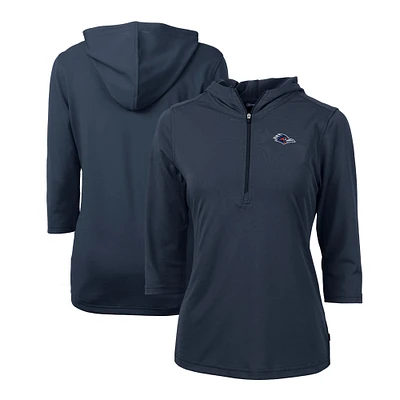 Women's Cutter & Buck Navy UTSA Roadrunners DryTec Virtue Eco Pique Recycled 3/4-Sleeve Half-Zip Pullover Hoodie