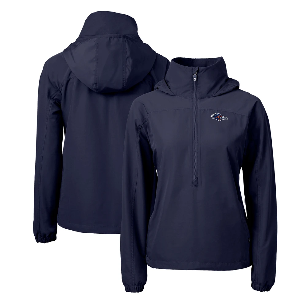 Women's Cutter & Buck Navy UTSA Roadrunners Charter Eco Recycled Half-Zip Anorak Jacket