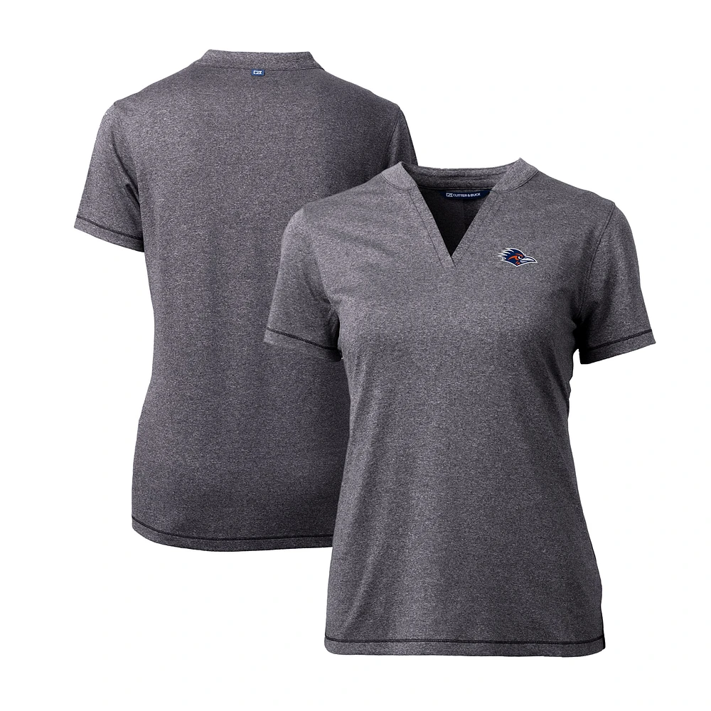 Women's Cutter & Buck Charcoal UTSA Roadrunners DryTec Forge Stretch V-Neck Blade Top