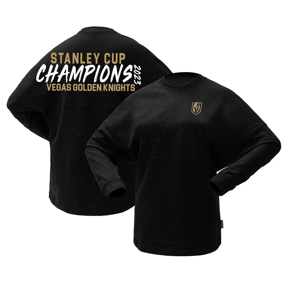 Women's Fanatics Black Vegas Golden Knights 2023 Stanley Cup Champions Sparkle Spirit Jersey Long Sleeve T-Shirt