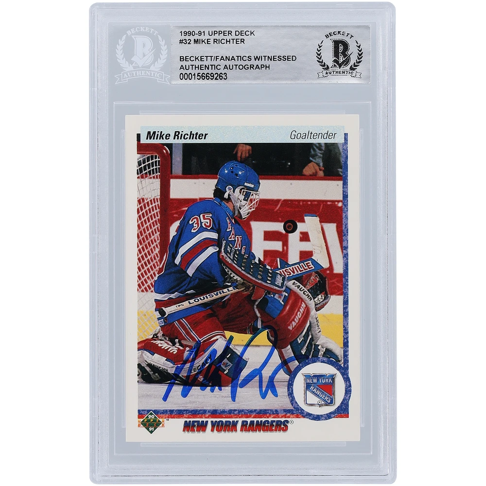 Mike Richter New York Rangers Autographed 1990-91 Upper Deck #32 Beckett Fanatics Witnessed Authenticated Rookie Card