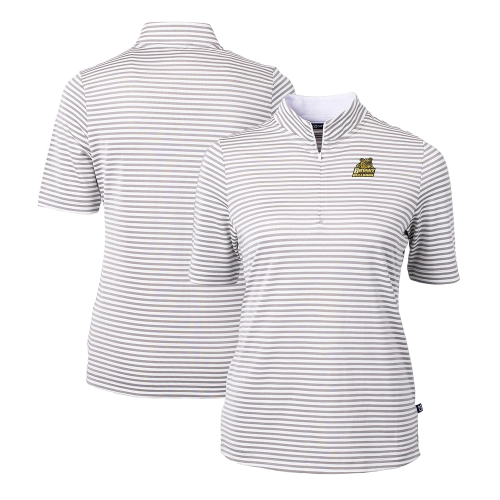 Women's Cutter & Buck Gray Bryant Bulldogs DryTec Virtue Eco Pique Stripe Recycled Polo