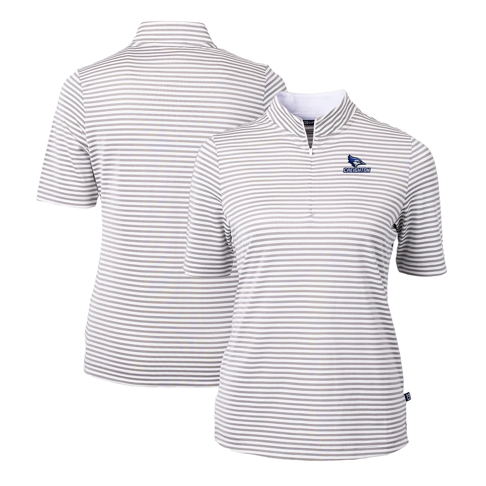 Women's Cutter & Buck Gray Creighton Bluejays DryTec Virtue Eco Pique Stripe Recycled Polo