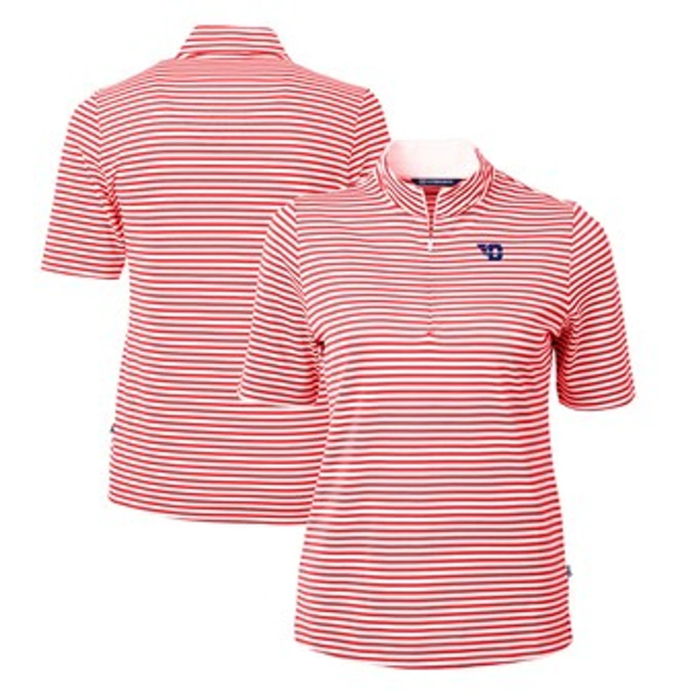 Women's Cutter & Buck Red Dayton Flyers DryTec Virtue Eco Pique Stripe Recycled Polo