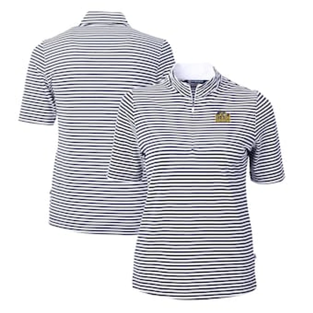 Women's Cutter & Buck Navy Drexel Dragons DryTec Virtue Eco Pique Stripe Recycled Polo