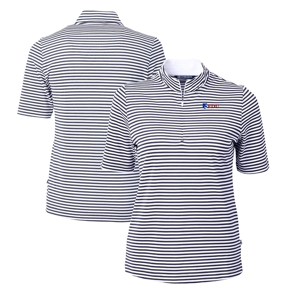 Women's Cutter & Buck Navy Fairleigh Dickinson Knights DryTec Virtue Eco Pique Stripe Recycled Polo