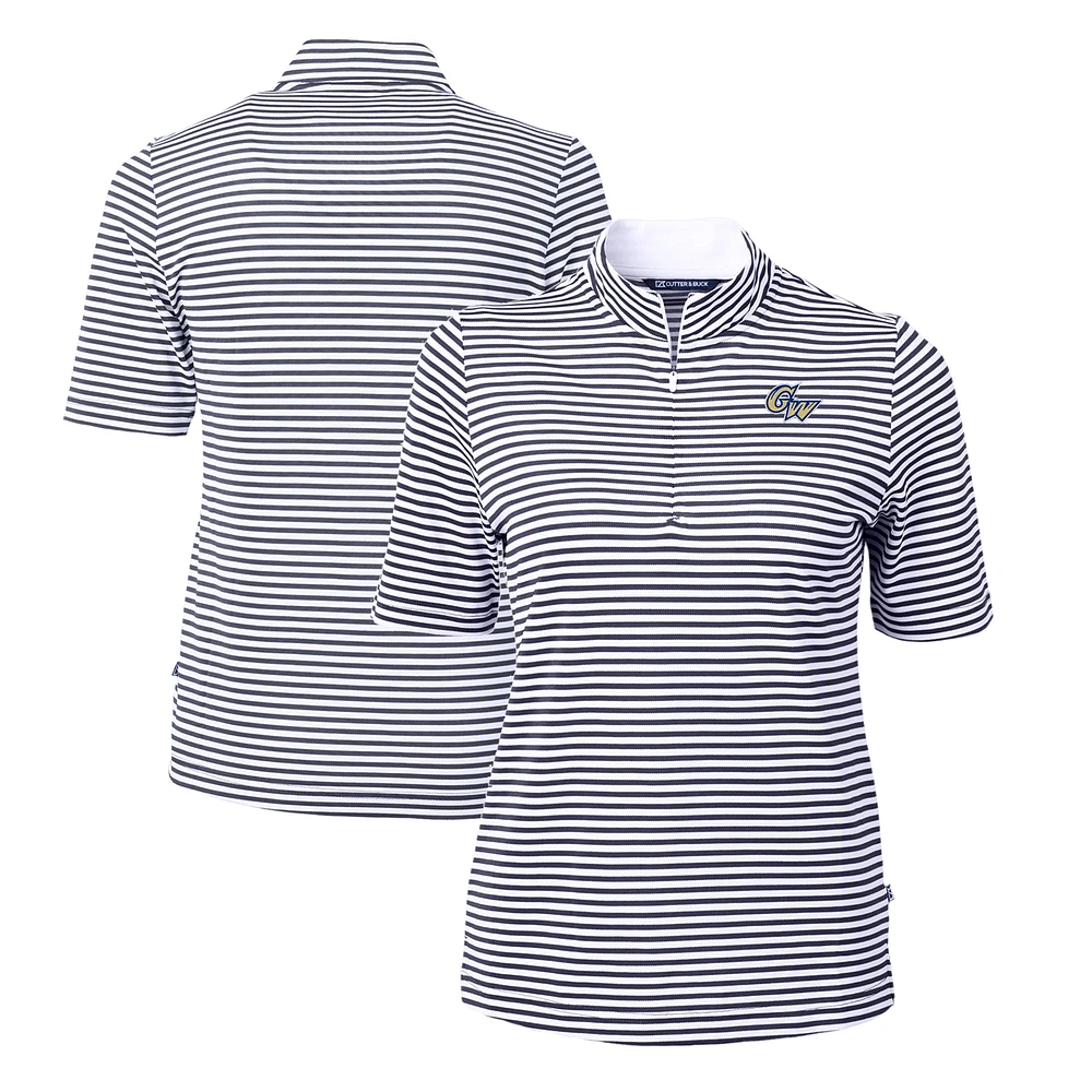 Women's Cutter & Buck Navy George Washington University DryTec Virtue Eco Pique Stripe Recycled Polo