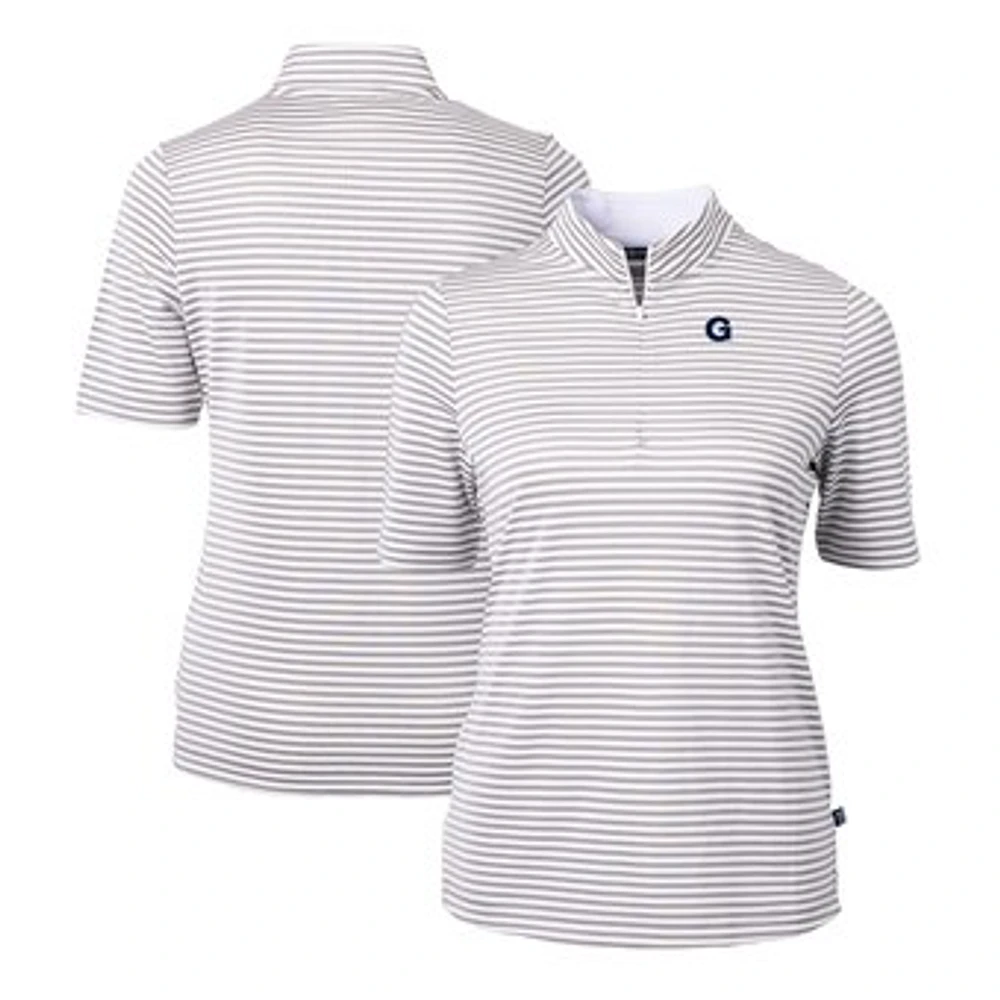 Women's Cutter & Buck Gray Georgetown Hoyas DryTec Virtue Eco Pique Stripe Recycled Polo